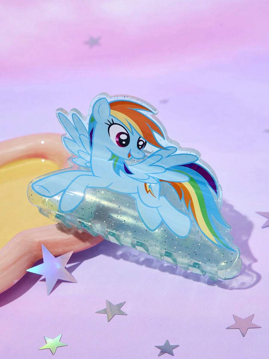 My Little Pony X SHEIN 时尚可爱卡通蓝色彩虹小马闪亮发夹,适合浓密头发,居家、沐浴、美容护理、盘发和造型都非常适用。 - 藍色 - 查看 1