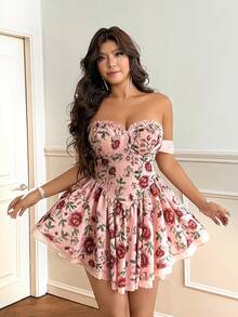 Vionelle Plus Size Sexy And Elegant Off-Shoulder Backless Resort Dress - Pink - View 5