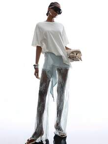 LYSMO 2026 New Arrive Minimalism Spring/Summer Women's Solid Color Fashion Lace Patchwork Fringe Decor Sheer Long Pants - Baby Blue - View 8
