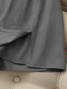 Franclia 女士夏季休闲日常/通勤百搭罗纹针织吊带背心和裙裤套装 - 灰色 - 查看 4