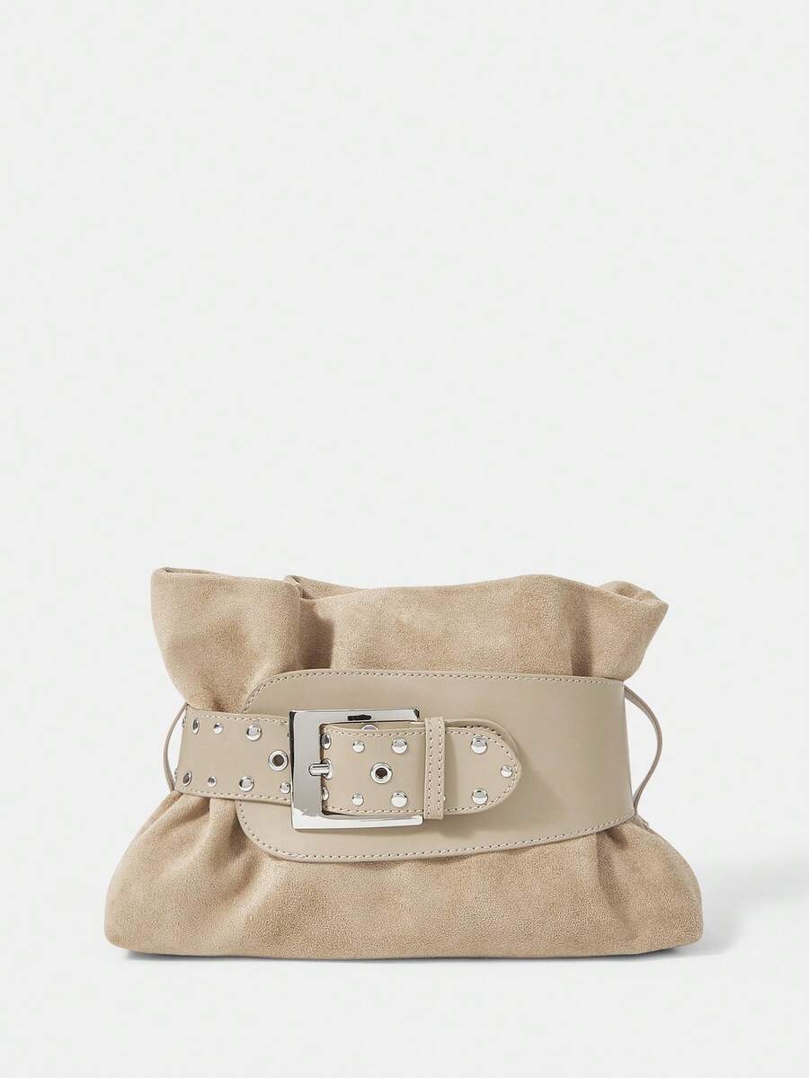 SHECARRY Ladies' Stylish Soft Clutch Bag With Belt Buckle Details, Exquisite Daily Matching - Apricot - View 1