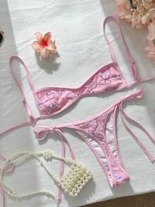Swim SXY Bộ bikini 2 mảnh màu xanh bạc hà đính sequin gợi cảm mùa xuân/hè 2026, kiểu dây mảnh buộc eo kết hợp tam giác, vẻ ngoài tươi tắn và quyến rũ trên bãi biển, đồ bơi tôn dáng, bộ bikini thêu cho nữ, bộ bikini màu hồng, bộ bikini 2 mảnh, bộ bikini hoa hồng. - Hồng - Xem 6
