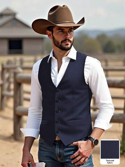 Manfinity Nomadique Men's Solid Black Single-Breasted Casual Business Vest