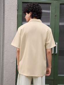 Whitmere Men's Apricot Botanical Short Sleeve Polyester Shirt, Casual, Button Front, Embroidered, Spring/Fall/Summer, Button Down Shirt, Lightweight Gift For Father/ Husband - Apricot - View 2