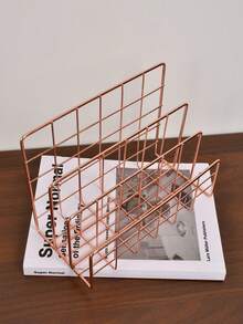 1/2PCS Metal Wire Desktop Mail Organizer Sturdy Holder For Letters Mail Books Postcards Brochures Documents Office Supplies Desk Storage Rack File Sorter - Three-compartment Envelope Holder - View 6