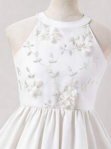 SHEIN Tween Girl Floral 3D Decor Ruffle Fashionable Vacation Dress - White - View 5