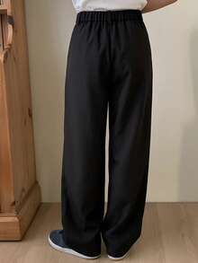 DAZY Tween Girls Solid Color Woven Wide Leg Pants, Fall - Black - View 4