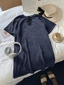 Comfortcana 大码女装夏季至初秋返校季 Free People 复古酸洗扎染大码休闲圆领T恤裙 - 藏蓝色 - 查看 2