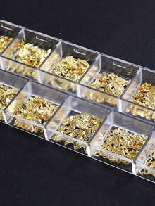 12格金色丝带蝴蝶结金属可爱美甲装饰混合款式尺寸卡哇伊日式美甲用品DIY家庭沙龙美甲宝石配件 - 金色 - 查看 7