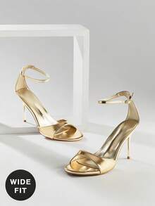 SHUZIA Giày sandal cao gót mũi tròn, quai ngang mắt cá chân, dáng rộng, thanh lịch dành cho nữ. - Vàng - Xem 6