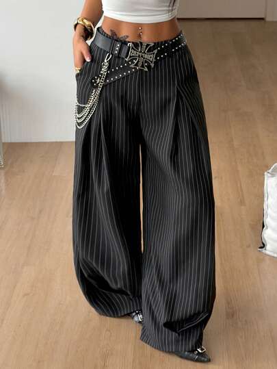 Coolane Pantalones casuales de mujer de rayas negras tejidos