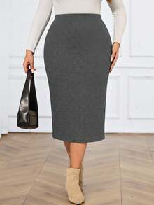 Miaspire Chân váy xếp ly màu trơn thanh lịch cỡ lớn, phù hợp cho công sở, chân váy màu xám mùa thu cho nữ, mùa hè, mùa xuân, nữ. - Màu xám đen - Xem 5