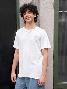 Open Phase Men's Simple Botanical Print Round Neck Short Sleeve Casual T-Shirt , Retro American, Unisex, Relaxed Fit Summer Outfits – Suitable For Everyday Wear And Summer Holiday Outfits. - White - View 3