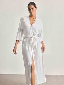 Ocili Comfortable Lace Robe For Women - White - View 5