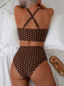Oceva 2025 Women's Summer Beach Vacation Leopard Print V-Neck Tankini Bikini Set - Multicolor - View 2