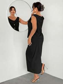 Firerie Plus Size Loose Neck Sleeveless Minimalist Design Elegant 2 Pieces Set, Summer - Black - View 2