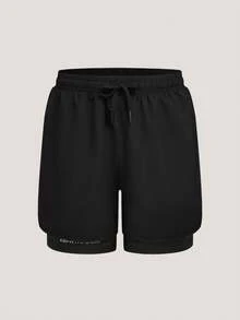 Driftmere Quần short nam 2 trong 1 có dây rút, in chữ, cạp chun. - màu đen - Xem 1