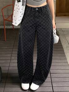 DAZY 女士做旧水洗韩式休闲牛仔裤 - 黑色 - 查看 4