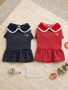 PETSIN 狗狗服装、猫咪服装、动物裙装、宠物春夏新品系列、幼犬连衣裙、公主风百搭连衣裙、条纹印花、小型动物服装、清凉防晒霜 - 彩色 - 查看 4