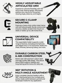 WOWSSYO Foldable Phone & Tablet Stand, Adjustable Carbon Steel Arm With 360° Rotating Base, Easy Storage, Suitable For Desk And Bed - Multicolor - View 3