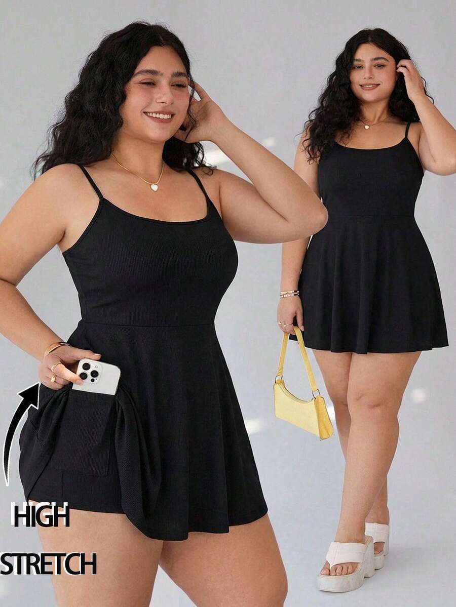 Solflare 大码女式夏季休闲日常通勤纯色连体裤 - 黑色 - 查看 1