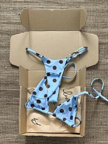 Swim Mod Polka Dot Halter Tie Two Pieces Bikini Swimsuit Bikini Set For Women Bathing Suit Sets - Multicolor - View 3