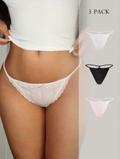 100% Cotton Textured Comfortable Women's Thong Panties, INS Casual Y2K Easy Comfort Chic Autumn