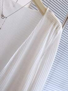 SHEIN PETITE Women's Cropped Sheer Ribbed Knit Cardigan – Long Sleeve Open Front Lightweight Bolero Shrug For Summer Layering - White - View 5