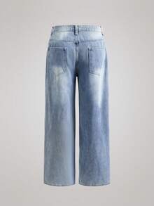 Officeau 1件 Hearty Haven 休闲宽松直筒牛仔裤，男女情侣款（不含腰带或配饰） - 淺色水洗藍 - 查看 2