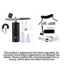 LCD Airbrush Kit, Includes Air Compressor, 3-Speed Wireless Airbrush Gun With Hose, 38PSI Portable Airbrush Suitable For Painting, Hairstyling, Model Making, Cake Decorating And More - Black - View 8