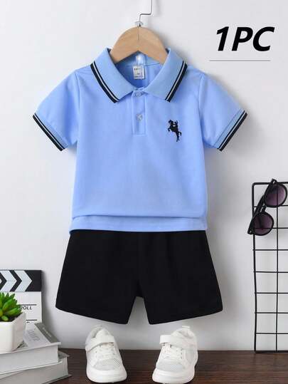 SHEIN Streecool Kids Young Boy Summer Knight Striped Short Sleeve Casual Polo Shirt