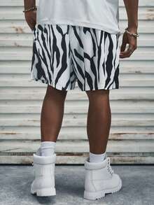 Modcrash 男士休闲抽绳腰斑马纹短裤，夏季 - 彩色 - 查看 2