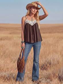 Wildy 波西米亚风休闲西部乡村蕾丝撞色无袖背心，日常通勤必备夏季基本款上衣，夏季可爱女式上衣，波西米亚风女式上衣，波西米亚风背心，波西米亚风时尚女装，波西米亚风时尚女装，波西米亚风时尚女装，音乐节穿搭，夏季穿搭，夏季女式度假穿搭，夏季休闲女式上衣 - 彩色 - 查看 6
