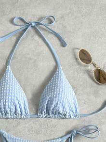 Swim Mod Bộ bikini hai mảnh buộc dây cổ yếm dành cho nữ - Màu xanh lam - Xem 6