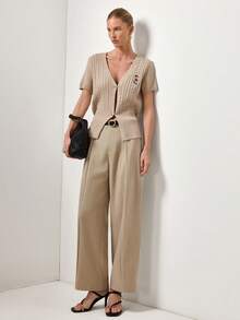 Briarwyn Áo khoác cardigan tay ngắn dệt xoắn kiểu gấu bông dành cho nữ, phong cách thường ngày. - Màu be - Xem 2