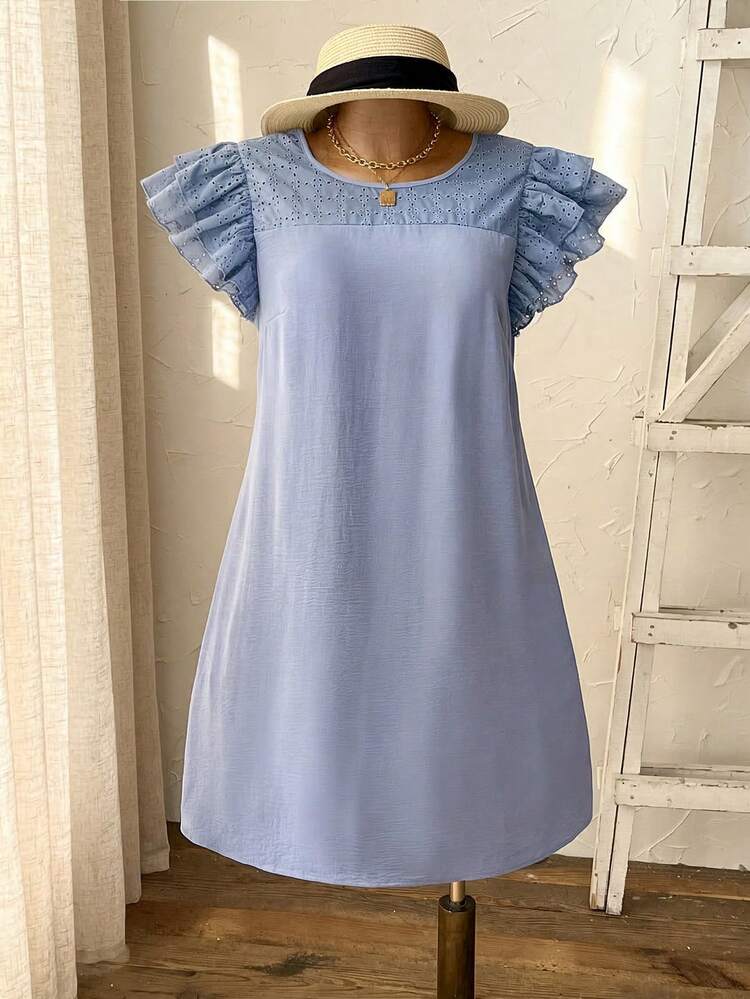 Plus Size Solid Color Minimalist Daily Wear Cap Sleeve Dress