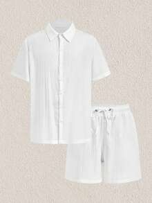 Mercer Haus Men's Solid Beach Set, For Summer Vacation Beach Wear - White - View 1