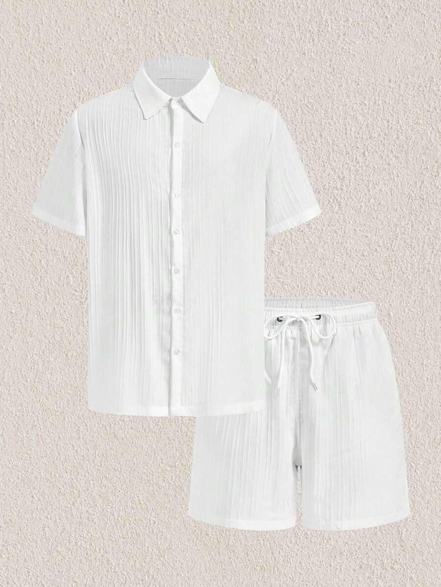 Mercer Haus Men's Solid Beach Set, For Summer Vacation Beach Wear - White - View 1