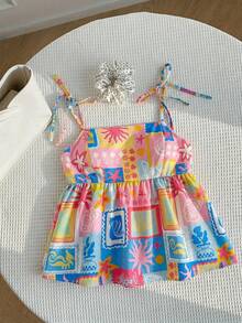 SHEIN EZwear 大码女式印花褶皱休闲百搭日常吊带背心 - 彩色 - 查看 5