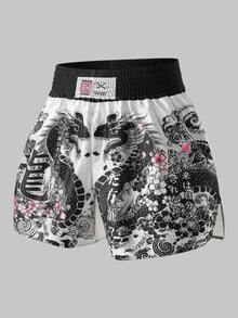 ROMWE MEN Anime Herren Boxershorts mit chinesischem Drachen Muster, geeignet für Frühling/Sommer Alltagskleidung - Weiss - Übersicht 5