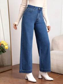 EMERY ROSE Plus Size Women Loose Fit Pockets Wide Leg Casual Jeans - Blue - View 6