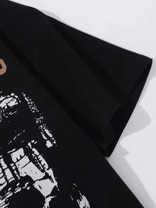 ROMWE MEN Street Life Áo thun ngắn tay cổ tròn in họa tiết phong cách đường phố, thích hợp cho mùa xuân/hè. - màu đen - Xem 7