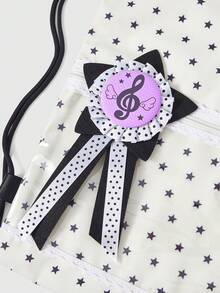 ROMWE Anime Star Printed Backpack, Wings, Pentagram Badge, Lace Trimmed Transparent Zipper Pocket, Large-Capacity Multi-Functional White Drawstring Backpack, Suitable For School, Commuting, Daily Leisure Use, And Going Out. It Is Very Cute. - White pentagram - View 4