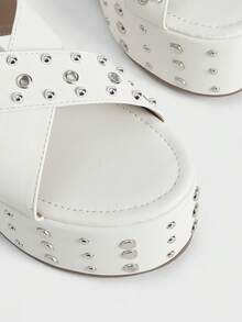 Sugerpunk Ladies, Spike Buckles, Lame-Heeled Platform Sandals. - Apricot - View 3