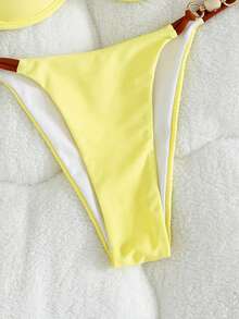 Swim Vcay 女士两件式泳衣套装，性感优雅简约挂脖比基尼，适合海滩度假，春夏穿着 - 彩色 - 查看 5