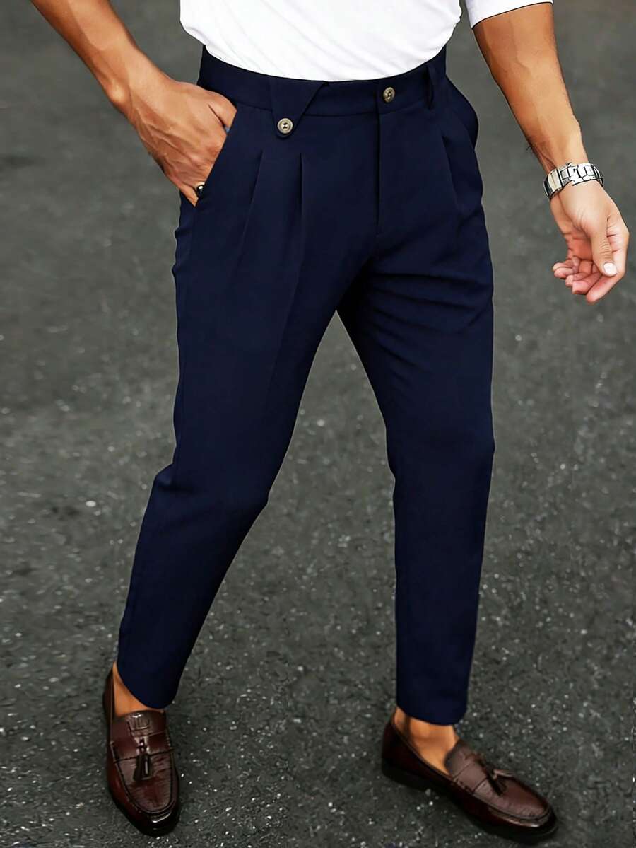 Manfinity Bizformal Men's Navy Blue Business Casual Pants - Navy Blue - View 1