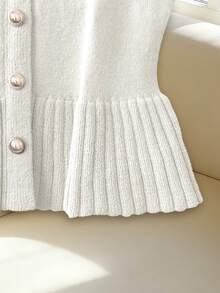 Franclia Women's White Summer Elegant Tea Party Holiday Round Neck Sleeveless Metal Buckle Splice Umbrella Hem Solid Color Fitted Knit Top,Spring/Summer - White - View 5