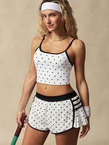 VARSITIE Women's Polka Dot Patchwork Casual Versatile Daily Wear & Sports Shorts - Black and White - View 12