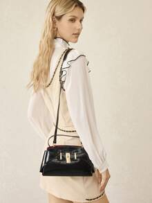 MOTF PREMIUM 时尚锁扣细节顶部手提包 - 鏡面黑色 - 查看 9