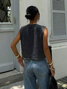 Siren Gaze 女士 62% 棉雪花水洗碎花灰色背心 - 夏季休闲上衣，适合约会、西部音乐节、透气复古 Y2K 街头风和锐舞派对穿着，完美适用于春夏俱乐部、健身房、音乐节和日常穿着 - 黑色 - 查看 2